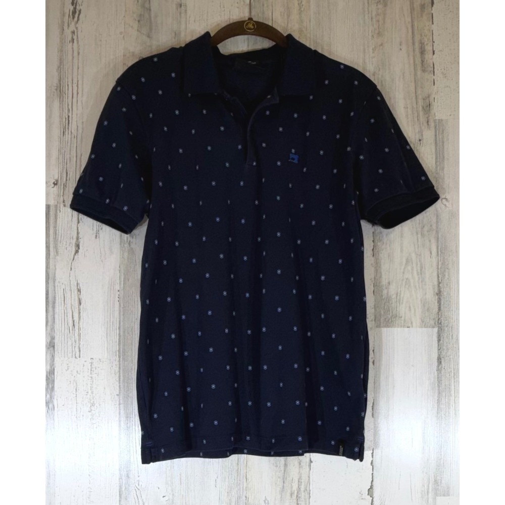 Scotch & Soda Polo Shirt Small Navy Organic Cotton Micro Print Preppy Minimalist